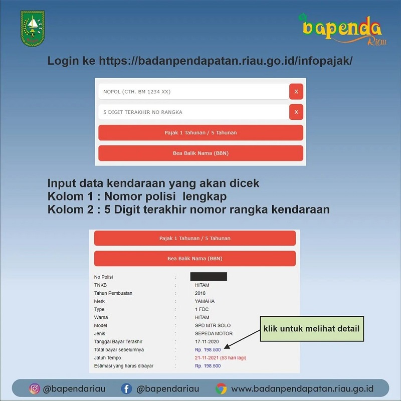 cara cek pajak kendaraan riau online 2023