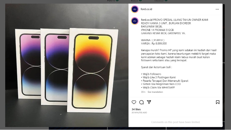 Akun Instagram Ford Indonesia kena hack