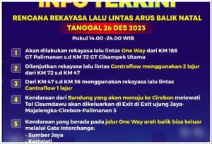 Ini Skenario One Way dan Contraflow Arus Balik Natal 2023