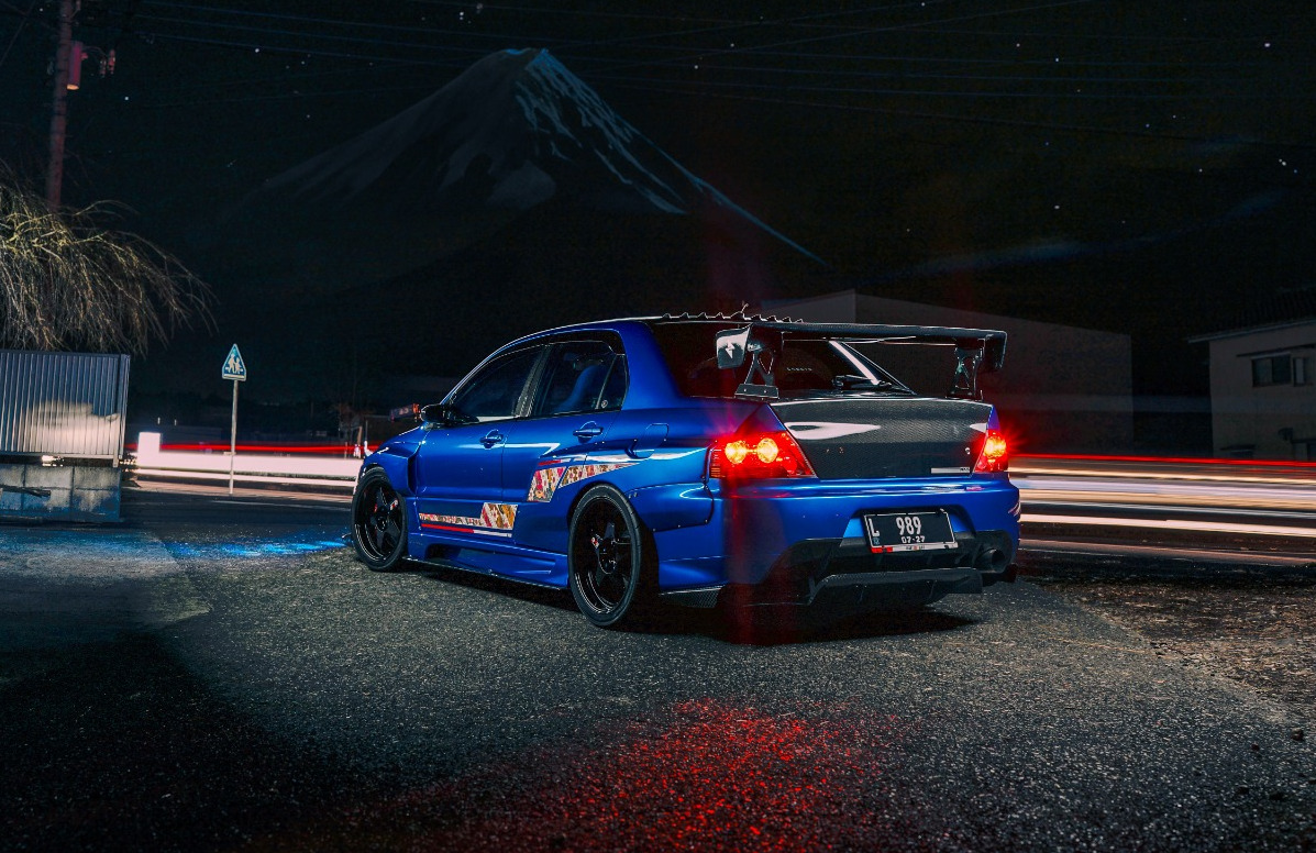 Begini Tampang Mitsubishi Evo IX MR Tim Indonesia Tampil di Jepang Bersama NMAA Sesi foto Mitsubishi Evo IX MR di kaki gunung Fuji, Jepang