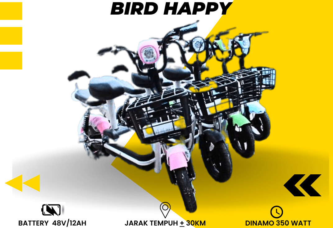 Harga Sepeda Listrik 2024 Rp 2 Jutaan Sepeda listrik Bird Happy besutan perusahaan Cina, Sunji