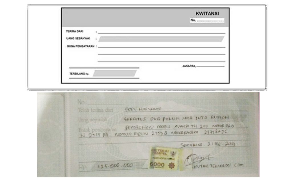Contoh kwitansi jual beli mobil
