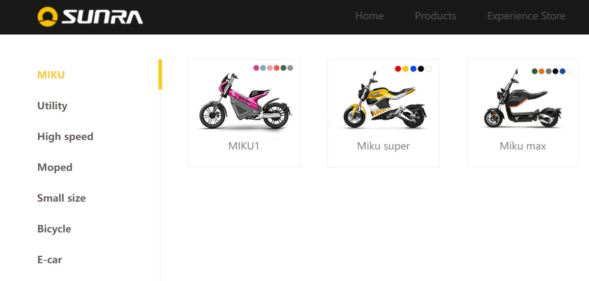 Jajaran motor listrik Sunra di keluarga Miku