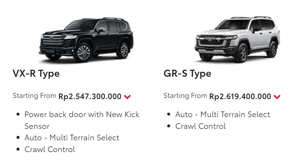 Di situs resmi TAM, Land Cruiser 300 terbagi dalam 2 varian