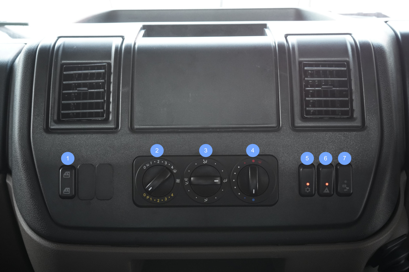 Fungsi tombol di Dasbor Truk Mercedes-Benz Axor Bagian Tengah