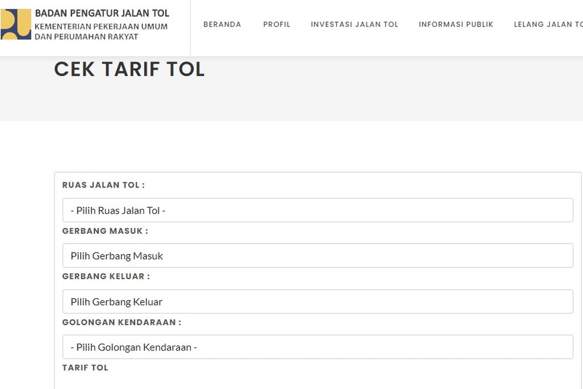 cara cek tarif tol online via BPJT