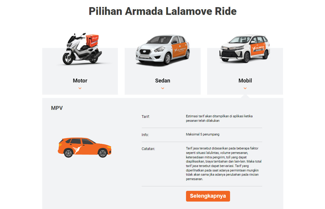 Makin Panas, Lalamove Meluncurkan Layanan Antar Penumpang Khusus Area Jakarta Pilihan armada Lalamove Ride