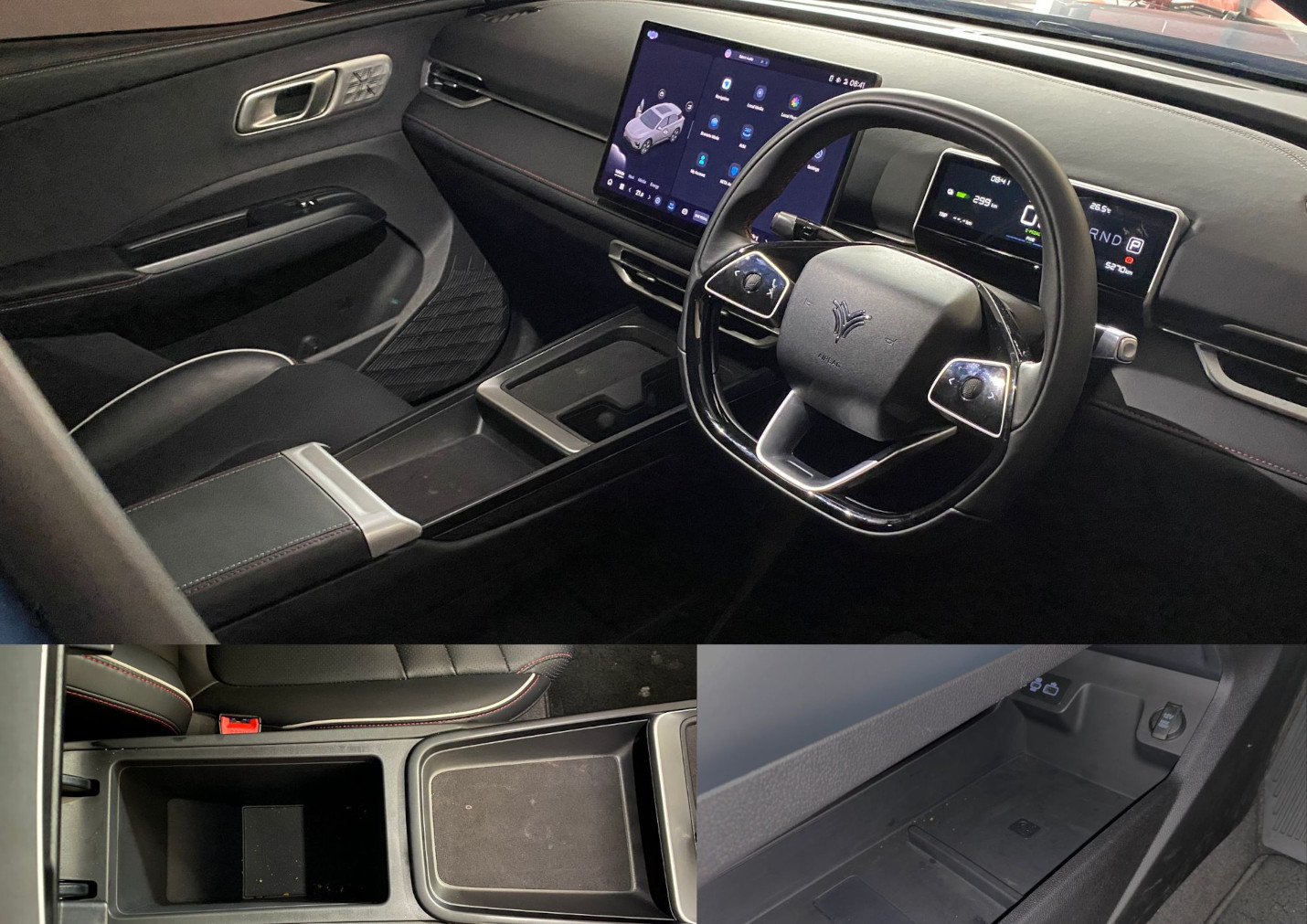 #MoLibur2024 : Dimanja Neta X Liburan Praktis dan Nyaman ke Purwokerto hingga Bandung Dasbor, konsol tengah dan kompartemen penyimpanan di baris pertama Neta X