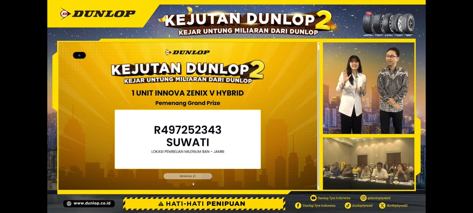 Pemenang Utama Kejutan Dunlop 2 Sah Dapatkan Toyota Zenix Hybrid Pengundian Kejutan Dunlop 2 dilakukan secara online