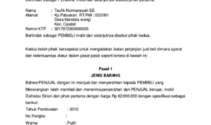 contoh surat perjanjian jual beli mobil - moladin