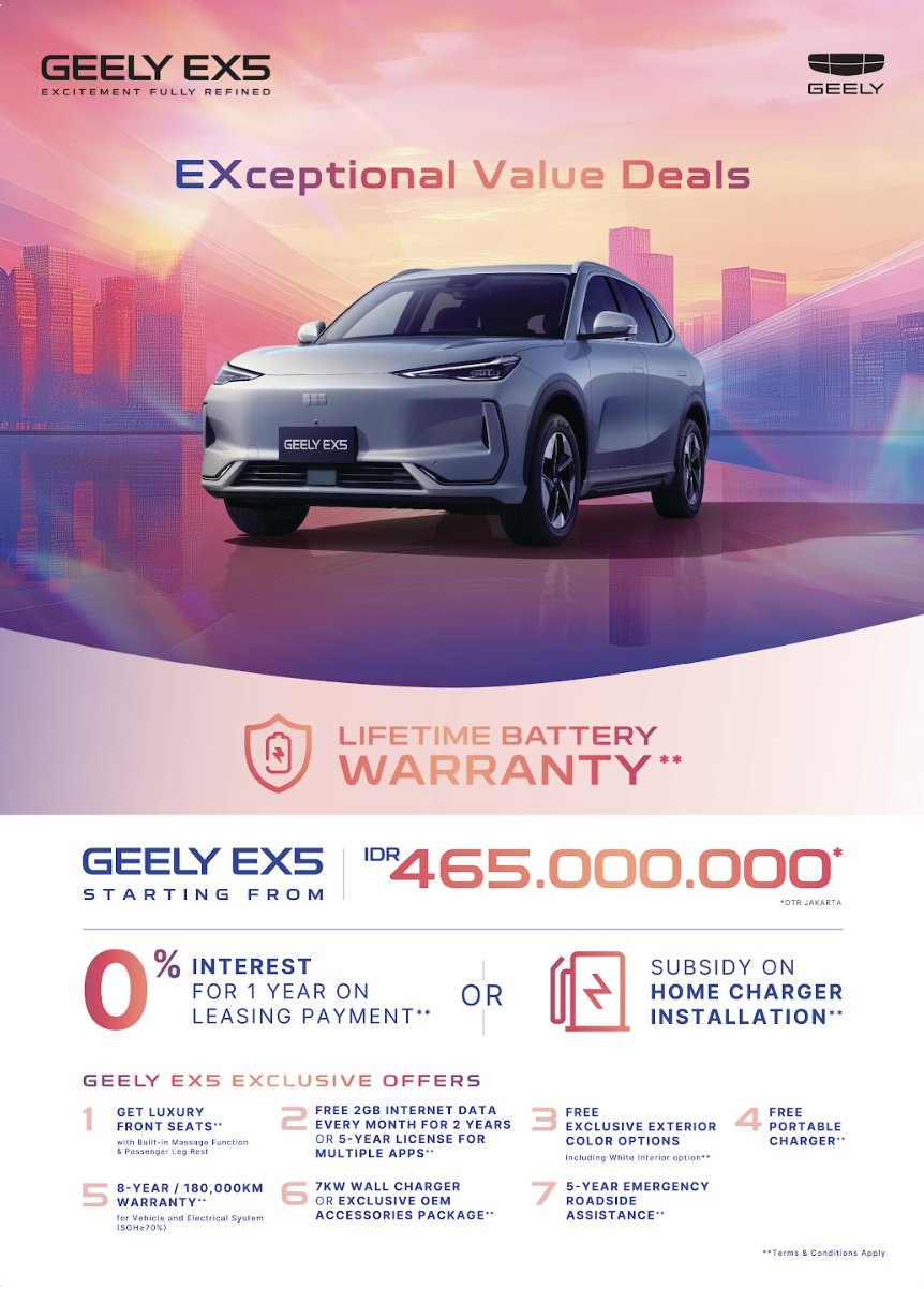 Miliki Geely EX5 Lebih Mudah via EXceptional Value Deals Foto 1 Geely Auto Indonesia hadirkan program %E2%80%98EXceptional Value Deals dengan beragam benefit eksklusif untuk calon pembeli dan pemilik Geely EX5