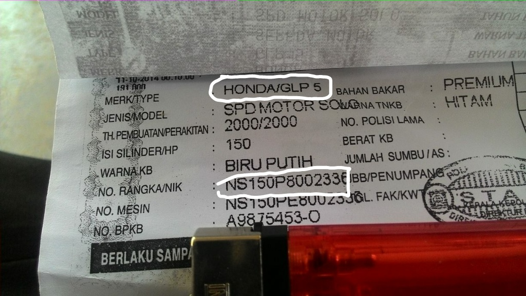 Cara Cek Nomor Rangka Motor di STNK dan Arti Kodenya letak nomor rangka di motor - Moladin