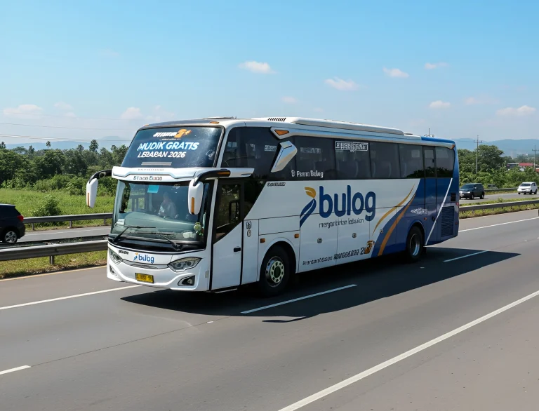 Bus BULOG Melintas di Jalur Mudik