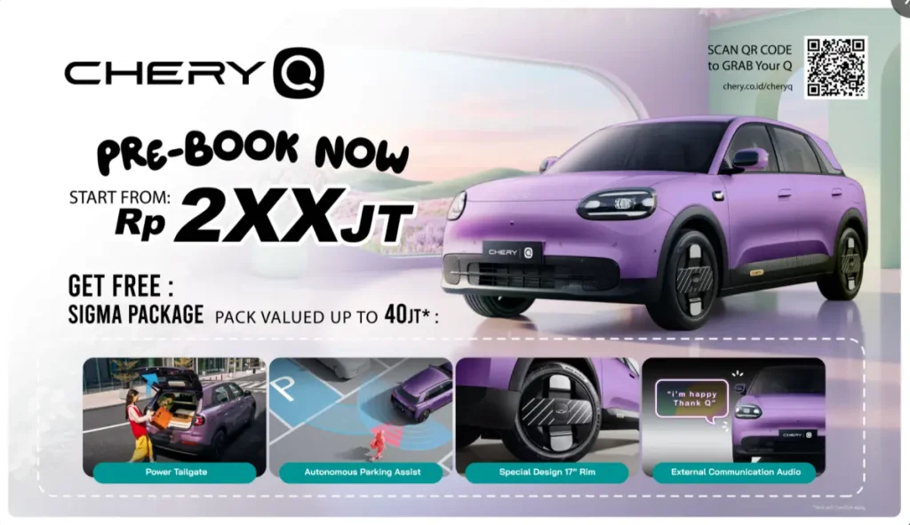 Chery Q Resmi Debut di Indonesia, EV 200 Jutaan Punya Fast Charging 16,5 Menit chery prebooking