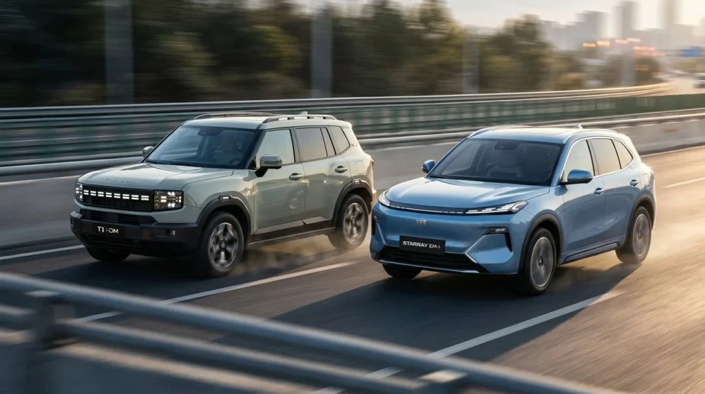 perbandingan Jetour T1 i-DM vs Geely Starray EM-i - Moladin