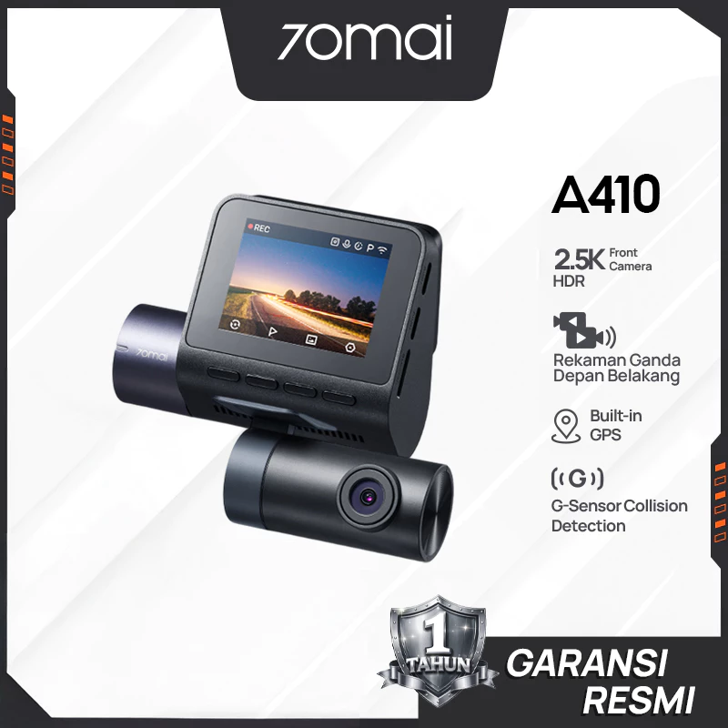 70mai Dashcam A410 2.5K Dual Channel Kamera Depan Belakang HDR Night Vision GPS WiFi Parkir 24 Jam Anti Maling G-Sensor