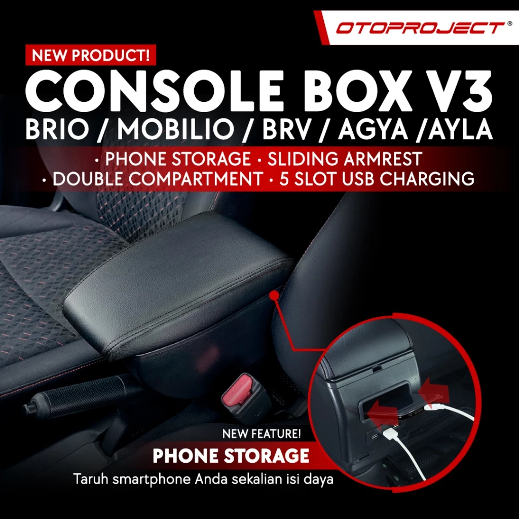 Console Box Brio / Agya dengan USB Charger