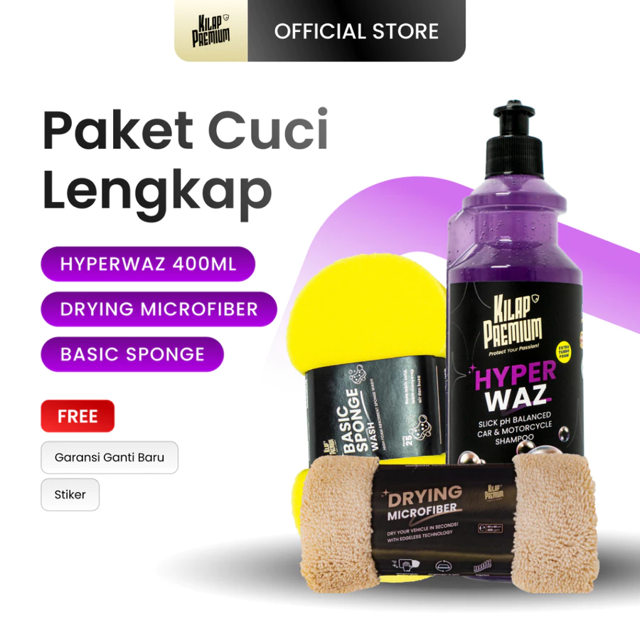 Paket Lengkap Alat Cuci Motor Sabun Spons Lap Microfiber