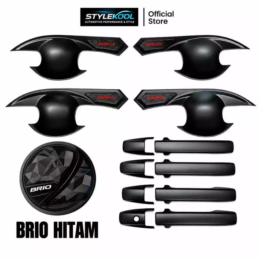Paket Set Handle Outer Tank Cover Mobil All New Brio Satya 2018-2026 Hitam Chrome Carbon