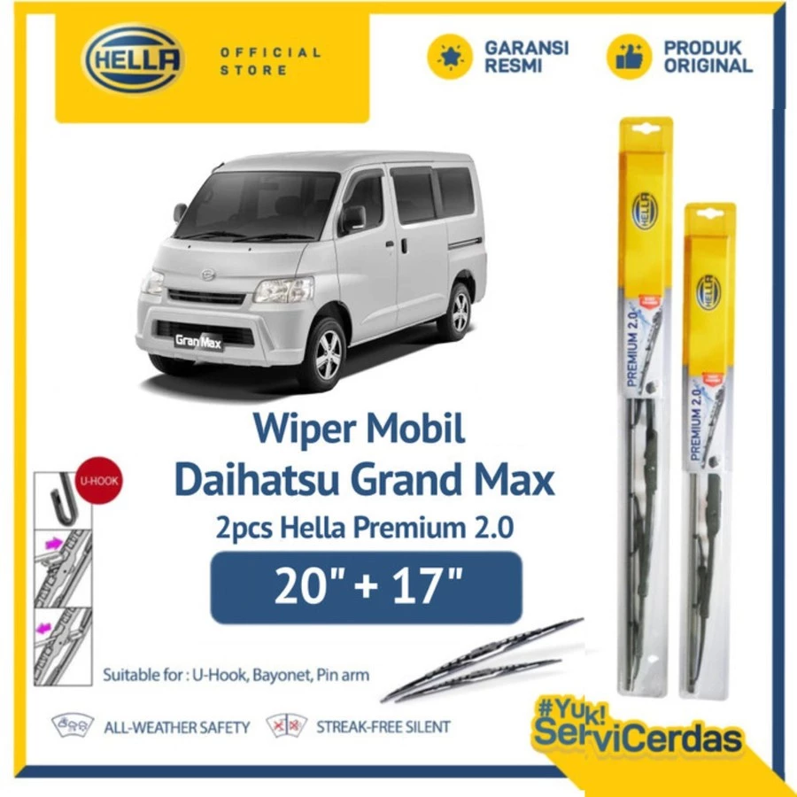 Wiper Mobil DAIHATSU Grand Max 20" + 17" (2pcs) - HELLA Premium 2.0