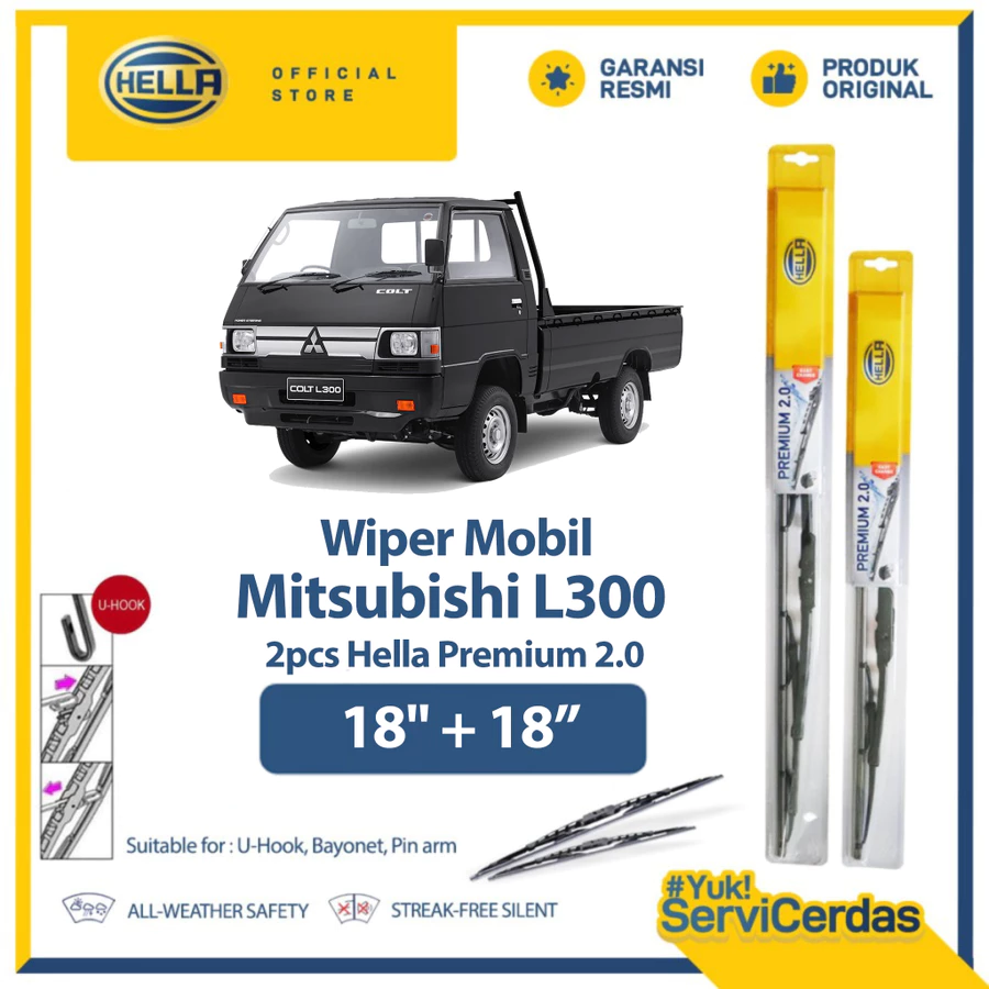 Wiper Mobil Mitsubishi L300 18” + 18” (2pcs) - HELLA Premium 2.0