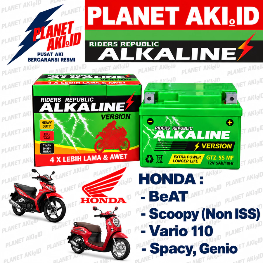 Aki Motor Alkaline Version Garansi 6 Bulan Honda Beat Scoopy Vario 110 Revo Supra X 125 GTZ5S Aki Kering