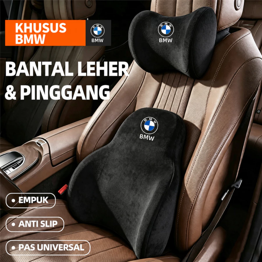 Bantal Leher & Sandaran Pinggang Jok Mobil Memory Foam Empuk Premium Cocok Untuk BMW M 1/2/3/4/5/6/7/8/Z4 SERIES