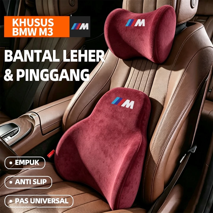 Bantal Leher & Sandaran Pinggang Jok Mobil Memory Foam Empuk Premium Cocok Untuk BMW M3