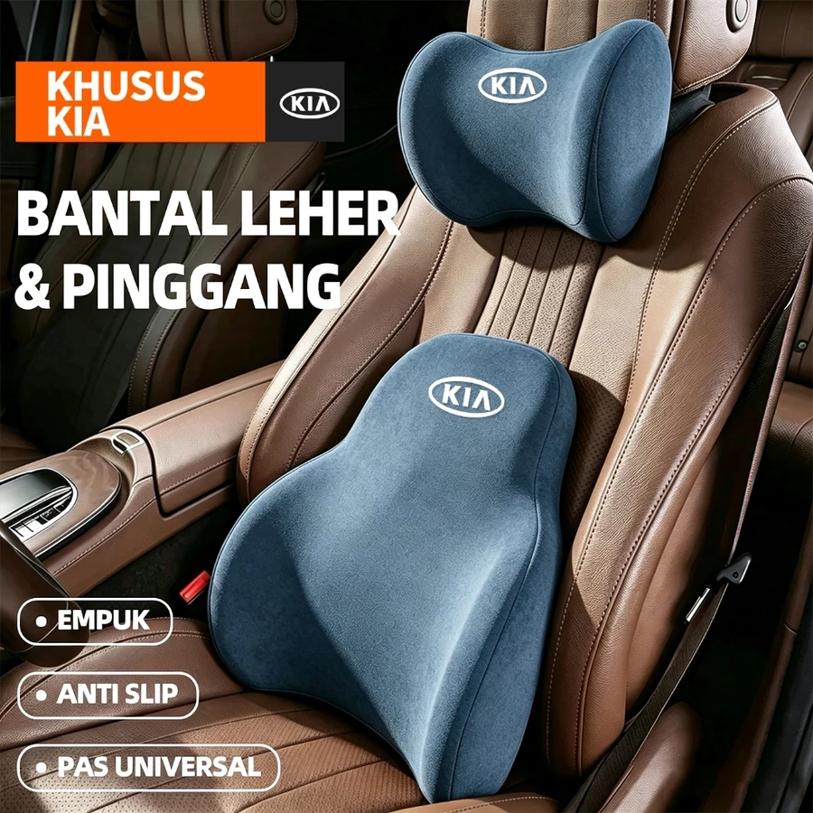 Bantal Leher & Sandaran Pinggang Jok Mobil Memory Foam Empuk Premium Mobil KIA