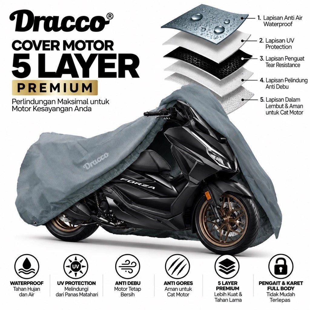 DRACCO Sarung motor HONDA FORZA 250 waterproof 5 layer tebal premium cover motor FORZA 250