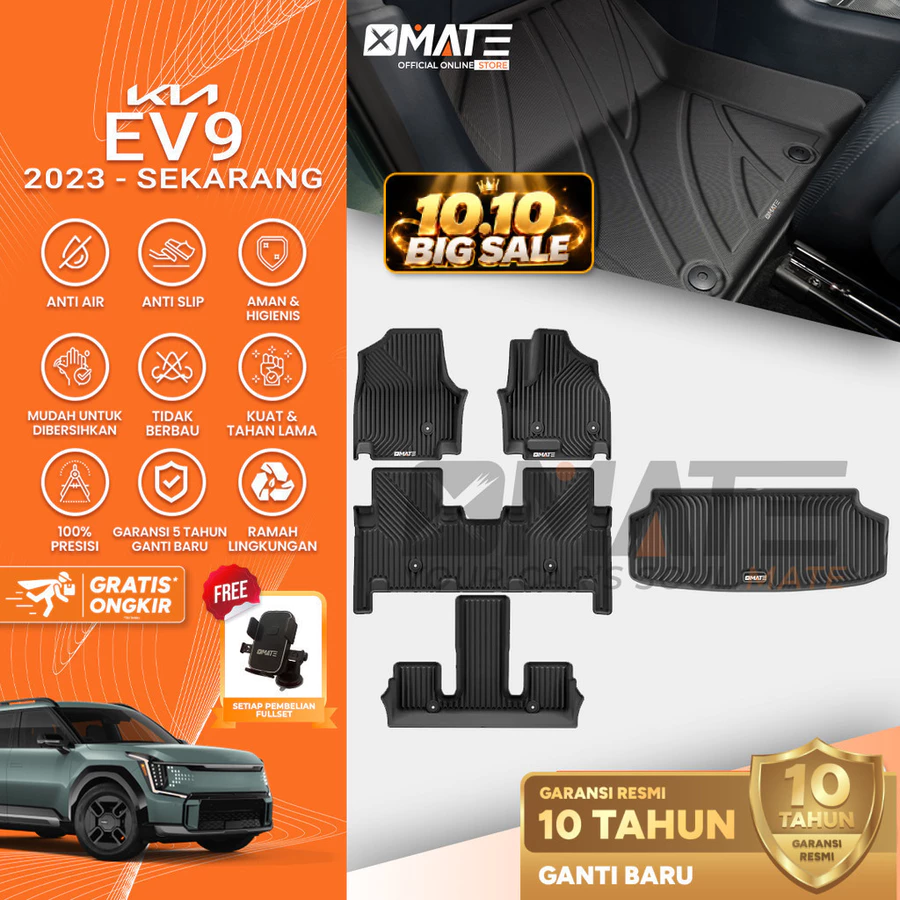 Karpet KIA EV9 2023-Sekarang Bahan TPE Premium 100% Presisi, Plug and Play, Anti Air, Anti Bakteri, Garansi 10 Tahun