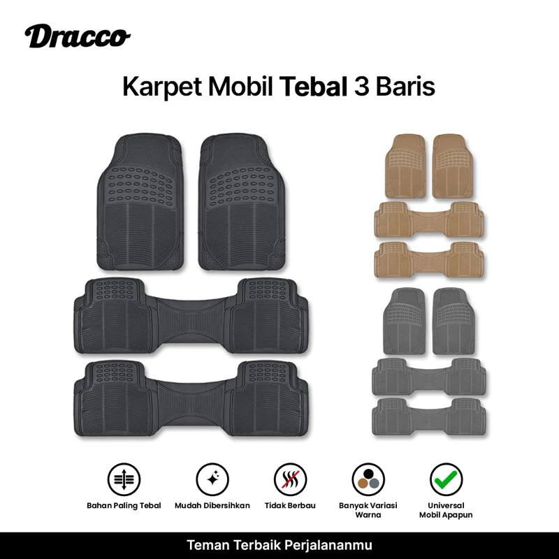 Karpet Mobil 3 Baris Universal, Anti Slip, Mudah Dibersihkan, Tidak Berbau, Awet