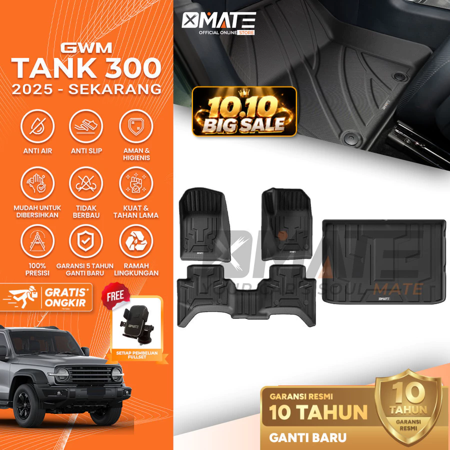 Karpet Mobil GWM Tank 300 2023-Sekarang Bahan TPE Premium 100% Presisi, Plug and Play, Anti Air, Anti Bakteri, Garansi 10 Tahun