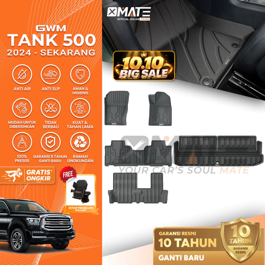 Karpet Mobil GWM Tank 500 2024-Sekarang Bahan TPE Premium 100% Presisi, Plug and Play, Anti Air, Anti Bakteri, Garansi 10 Tahun
