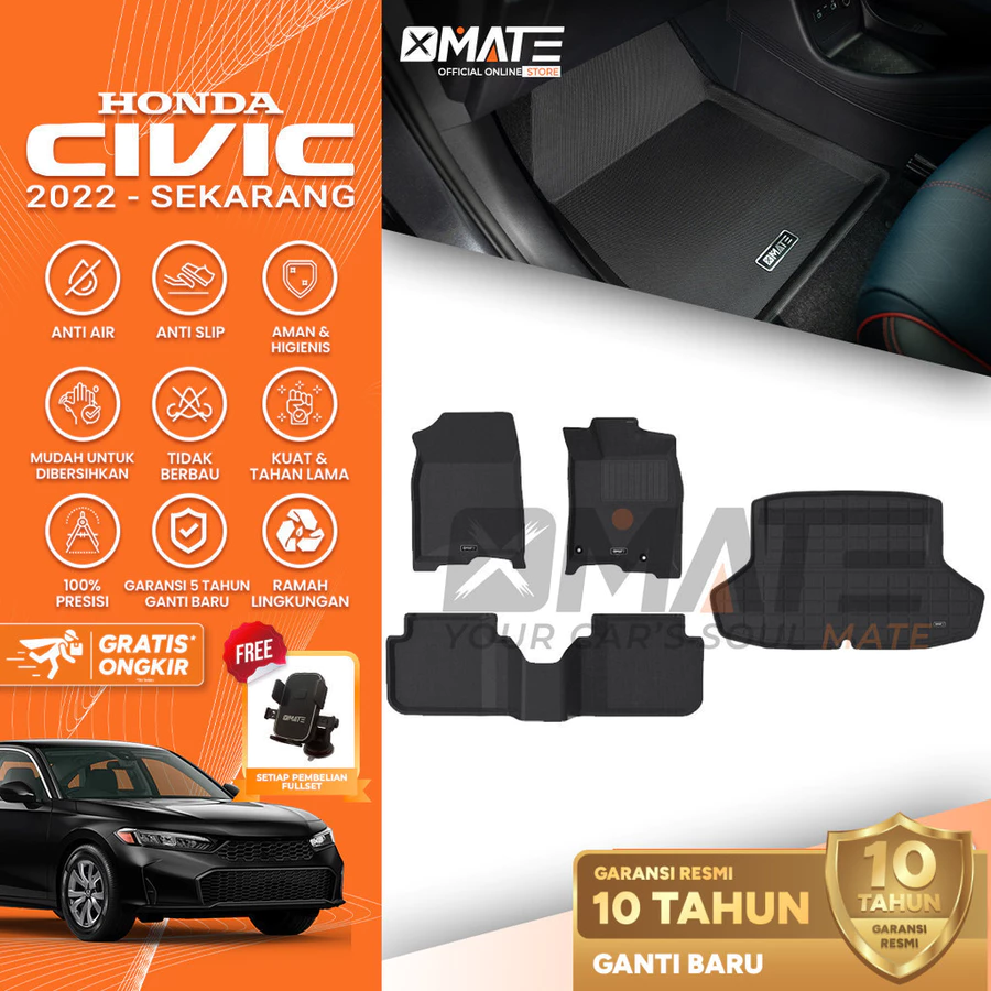 Karpet Mobil Honda Civic 11 FE 2022-Sekarang Bahan XPE Anti Slip Premium 100% Presisi, Plug and Play, Anti Air, Anti Bakteri Garansi 10 Tahun