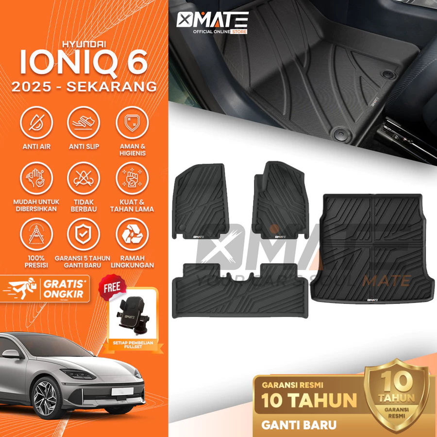 Karpet Mobil Hyundai Ioniq 6 2025-Sekarang Bahan TPE Premium 100% Presisi, Plug and Play, Anti Air, Anti Bakteri, Garansi 10 Tahun