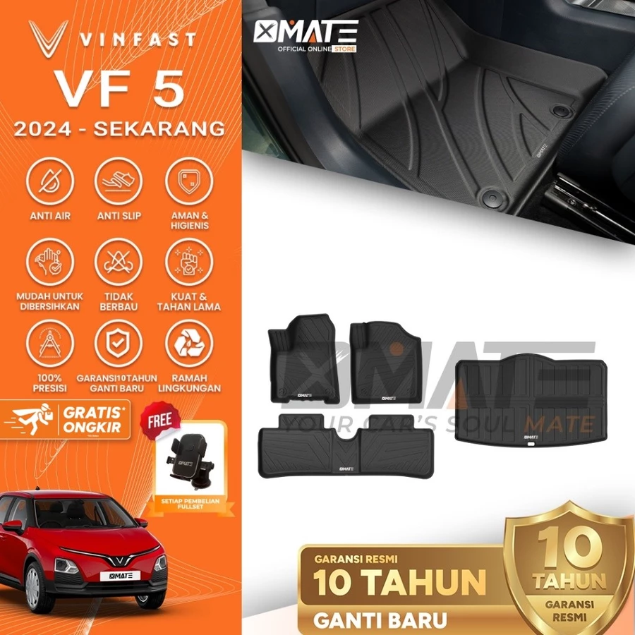 Karpet Mobil Vinfast VF5 2024 - Sekarang Bahan TPE Premium 100% Presisi, Plug and Play, Anti Air, Anti Bakteri, Garansi 10 Tahun