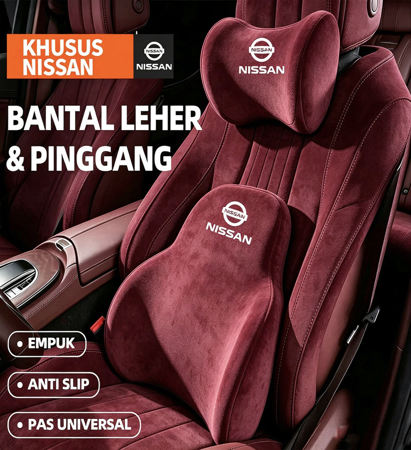 Nissan Paket Sandaran Leher & Pinggang Mobil Busa Memori Slow Rebound Berkualitas Khusus Nissan