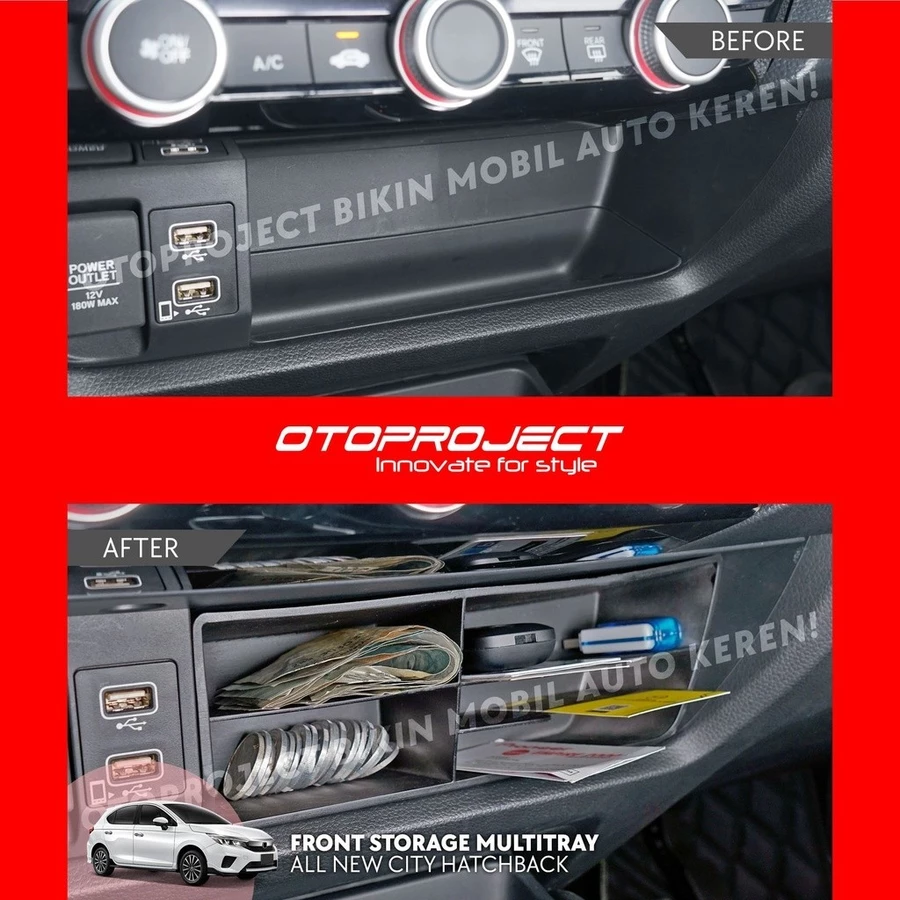 Otoproject - Front Storage Multitray A.N City Hatchback | Tempat Koin Kartu CIty Hatchback