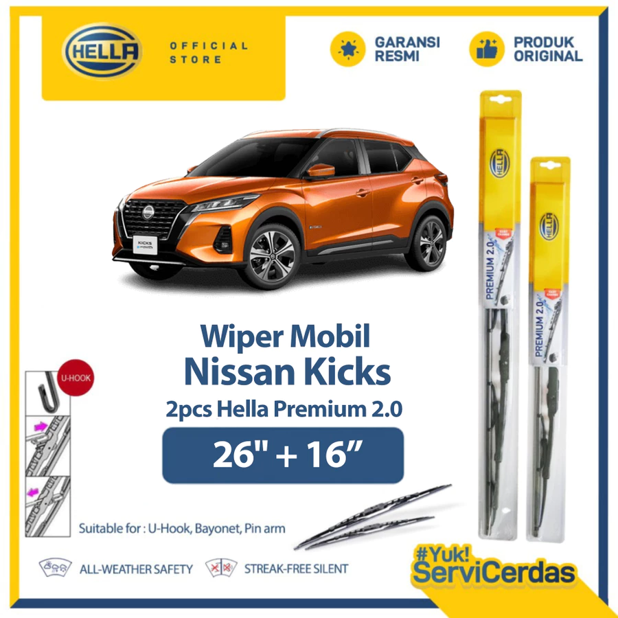 Wiper Mobil Nissan Kicks 26” + 16” (2pcs) - HELLA Premium 2.0
